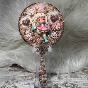 Hand Crafted Pink and White Decorative Mirror